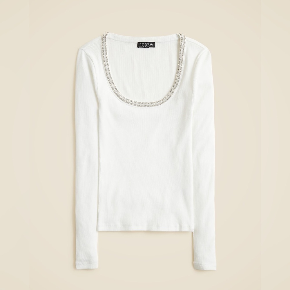 J crew perfect rib scoopneck tee shirt with embellishments